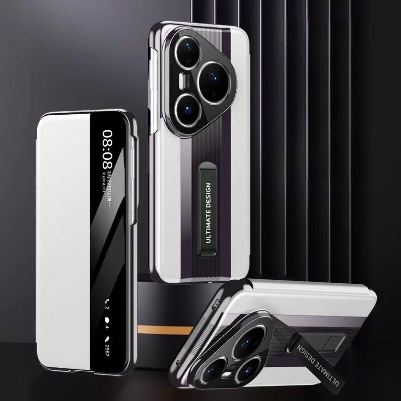 Huawei Pura Leather Case with Smart View Window and Invisible Kickstand