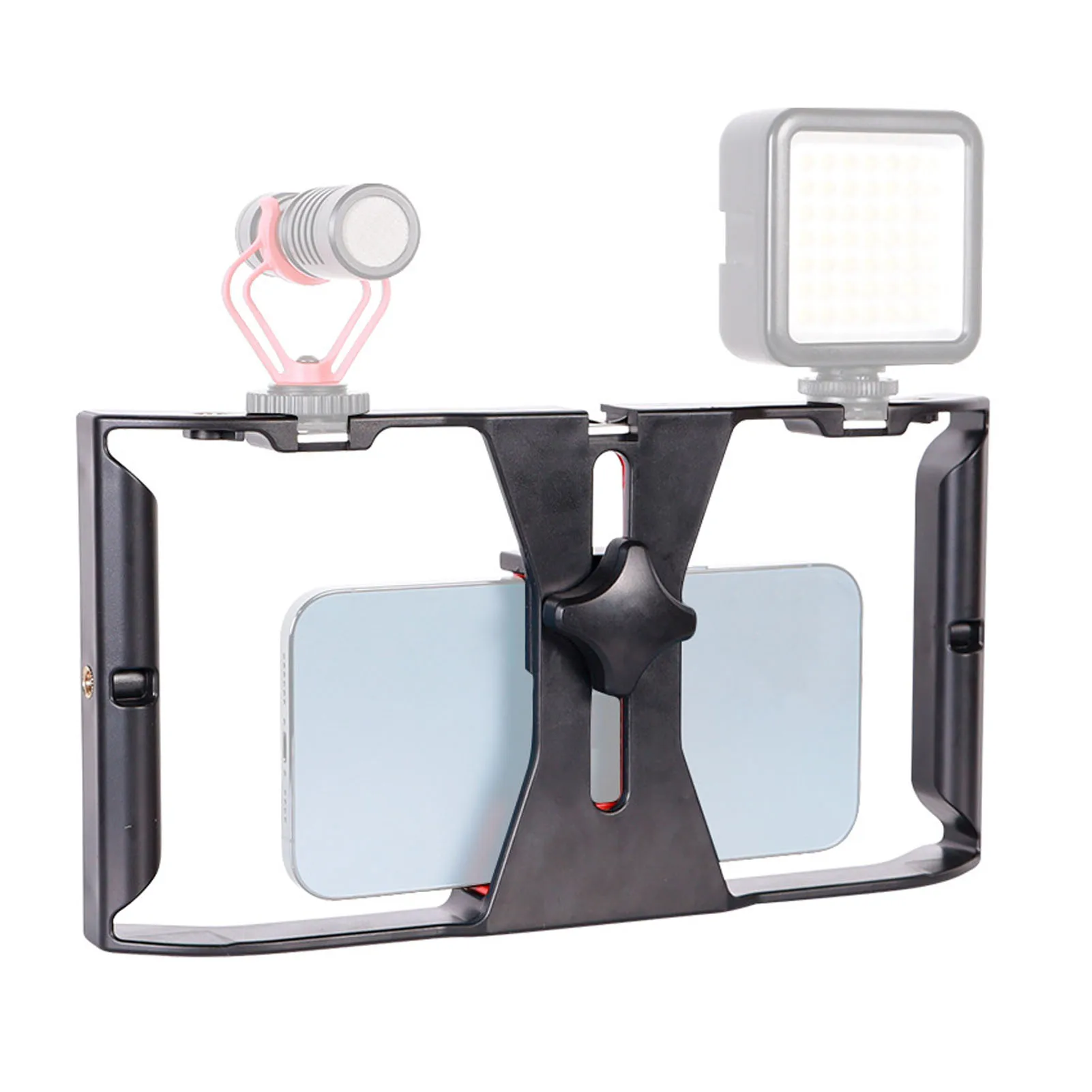 Phone Cage Dual Handle Smartphone Video Rig Portable Handheld Filmmaking Case with Cold Shoe Mount for Live Streaming Vlog