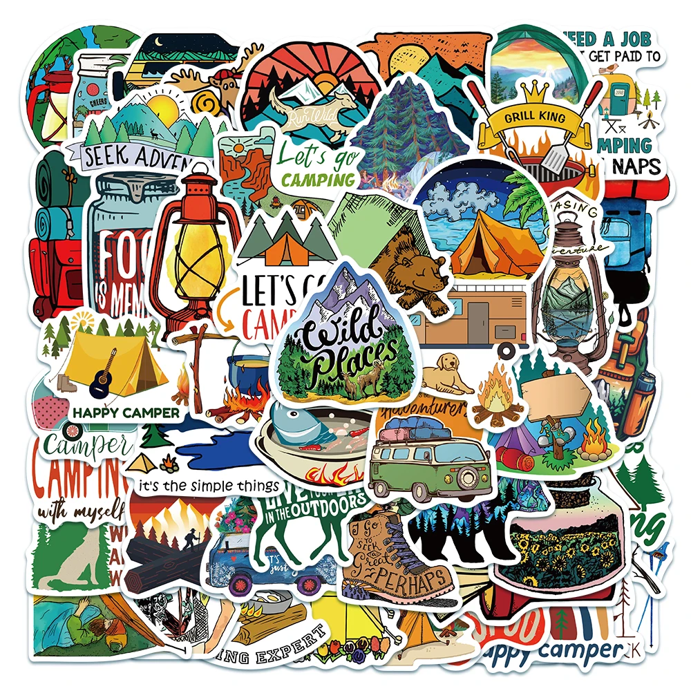 

10/50pcs Cute Cartoon Outdoor Adventure Travel Stickers For Luggage Laptop Guitar Vinyl Waterproof Graffiti Bicycle Car Decals