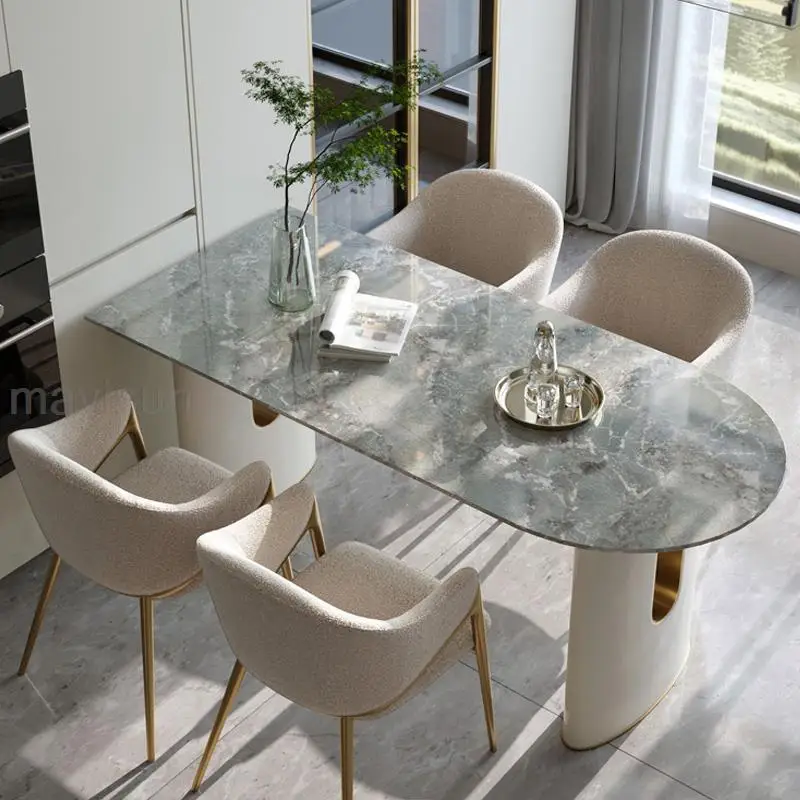

Italian Minimalist Dining Table Marble Desktop Density Board Rectangle Dining Tables Multifunctional Muebles KitchenFurniture