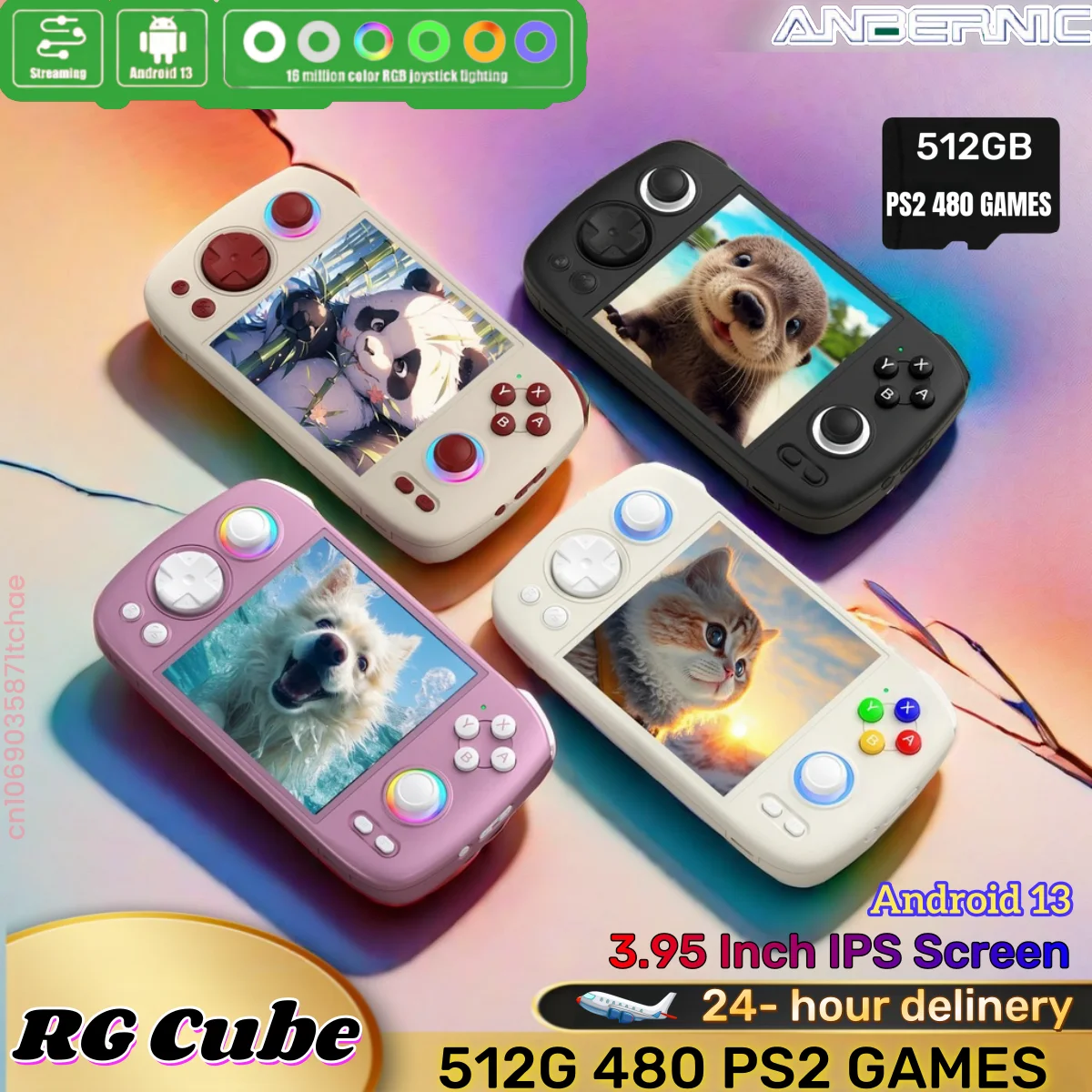

ANBERNIC RG Cube Retro Handheld Game Console 64bit Android 13 Unisoc T820 3.95 Inch IPS Screen 512G PS2 PSP video game consoles