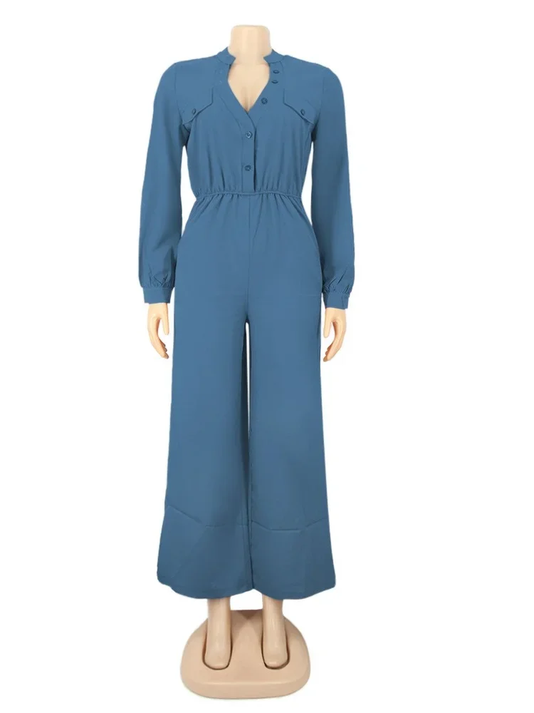 Wmstar 2024 Women Jumpsuit Solid Color Long Sleeves Pants with Clothing Fall  Casual Wear Wholesale Dropshipping Excluding Belt