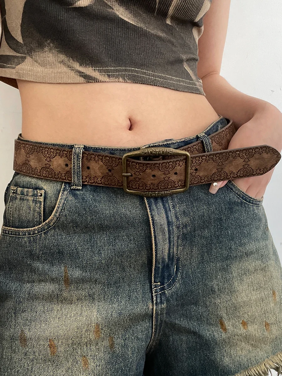 Neuer Retro-Y2K-Gürtel für Damen, neuer nationaler Windgürtel mit Jeansgürtel, Senior Sense of Brown