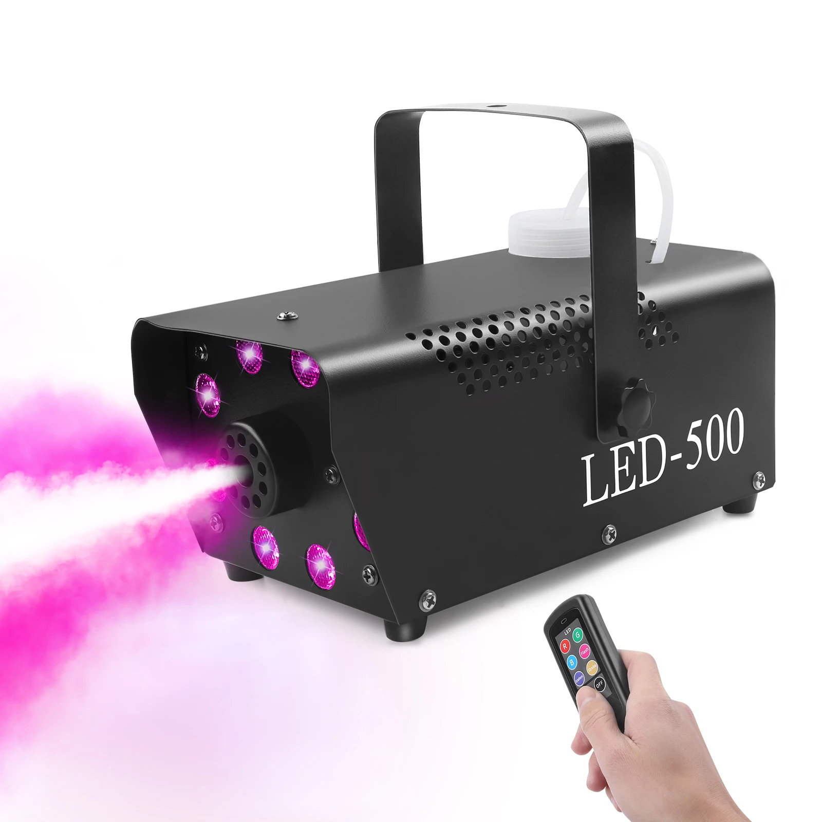 

500 Вт фотодымовая машина с 8 разноцветными цветными спреями RGB 3 в 1