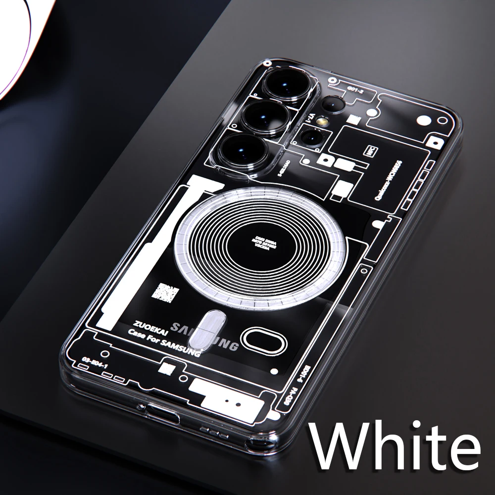 Clear Magnetic Phone Case with Circuit Board Design - Magsafe Compatible Shockproof Transparent Cover
