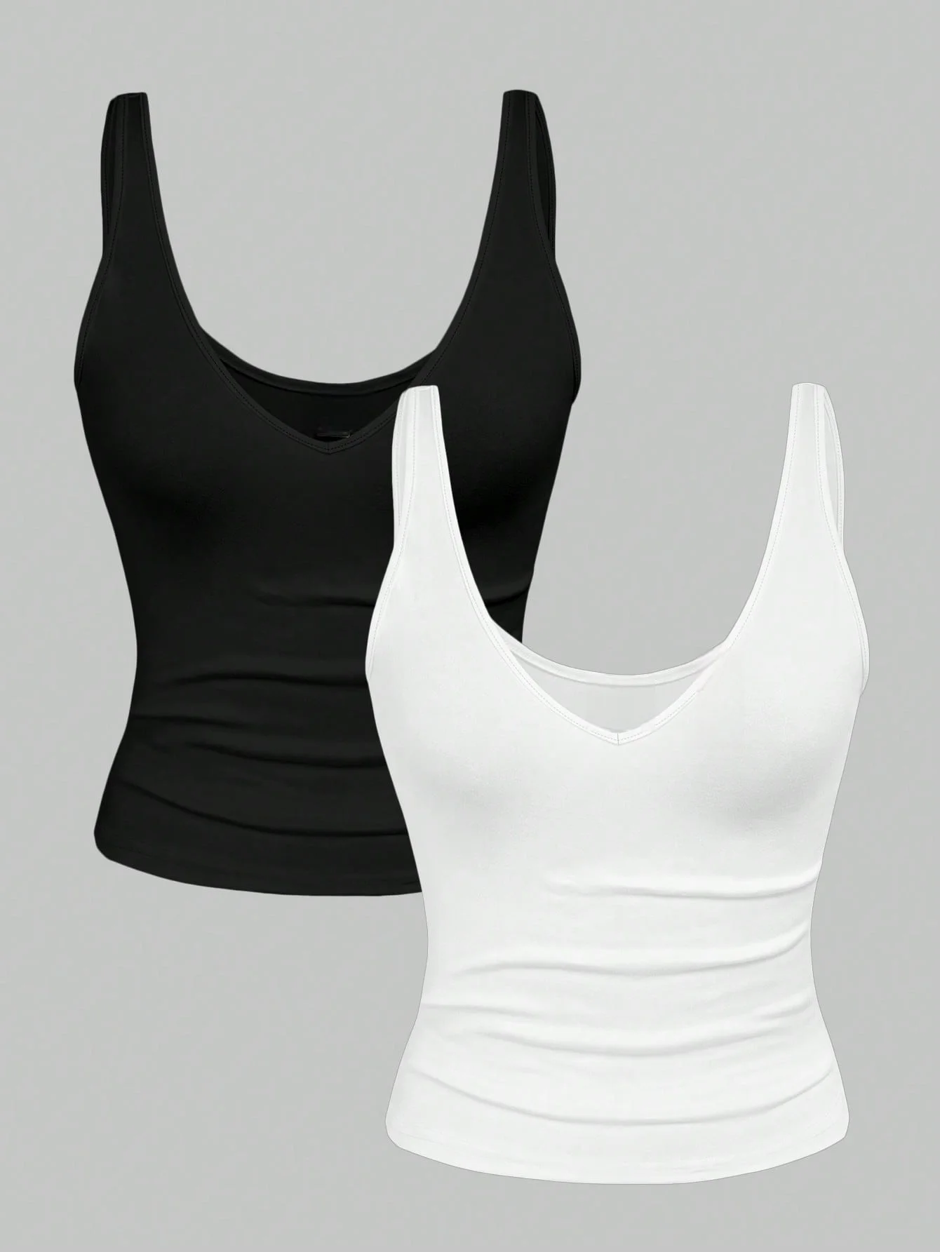 Frühling/Sommer/Herbst Neue Saison Vielseitiges, trendiges, rückenfreies Tanktop mit tiefem V-Ausschnitt, zweiteiliges Set