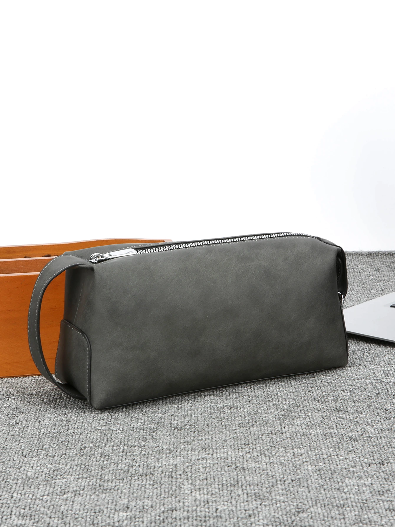 Herren-Kulturtasche aus PU-Leder, große Reise-Kulturtasche mit Doppelreißverschluss, tragbare Rasierer-Tasche für den täglichen Gebrauch – Detail 2