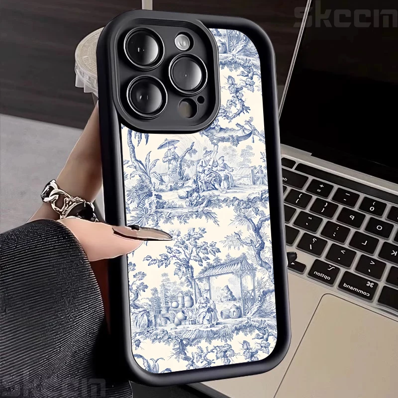 Blue Retro Tea Break and Flower Pattern Silicone Phone Case