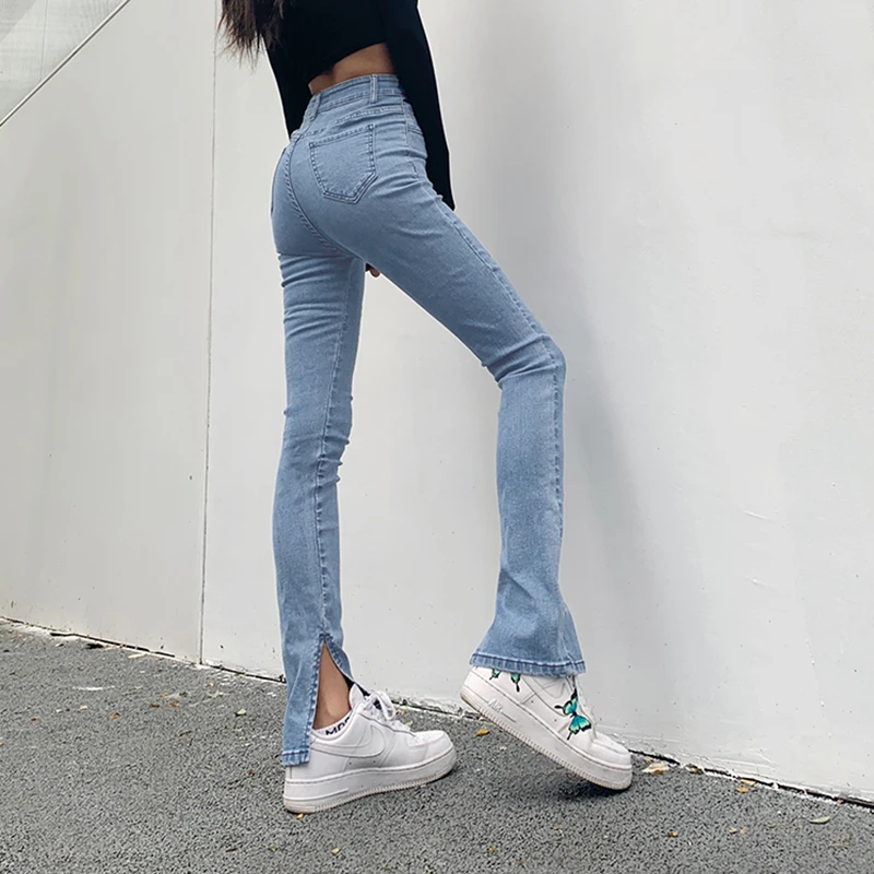 2024 High Waist Split Pencil Tight Denim Pants Women Stretch Jeans  Skinny Trousers Flared Pants Women Casual Bell Bottom Jeans