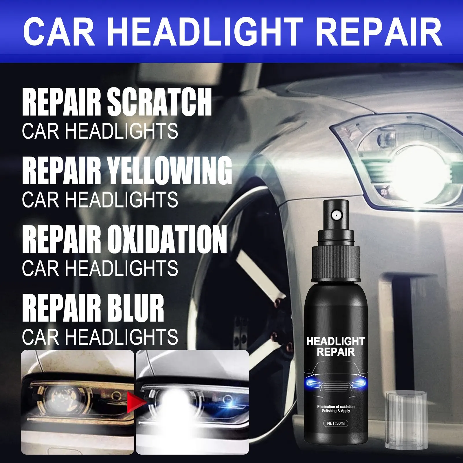 CarHeadlightPolishingAgentScratchRemoverRepairFluidHeadlight