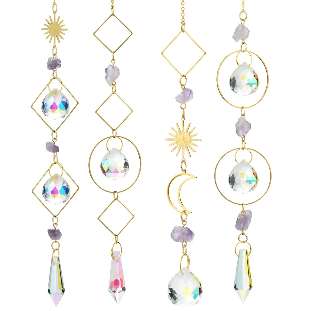 Sun Catcher Crystal Pendant Sun Catchers Window Ornament Garden Suncatcher Crystal Pendant Hanging Rainbow Maker Prism Crystal Chain for Window Drop Bell Christmas Tree Home Decor 1PCs
