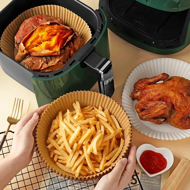 

50pcs Air Fryer Paper Food Disposable Paper Oil Absorbing PaperTray Oil-proof Barbecue Plate Steamer Fryer Baking Accessories