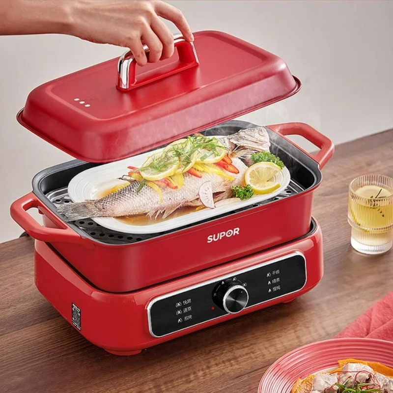 SUPOR 220V Multifunctional Pot Steamer Household 2000W Electric Cooking Pot Steam Cooking Pot 5L Large Capacity Split Hotpot 3