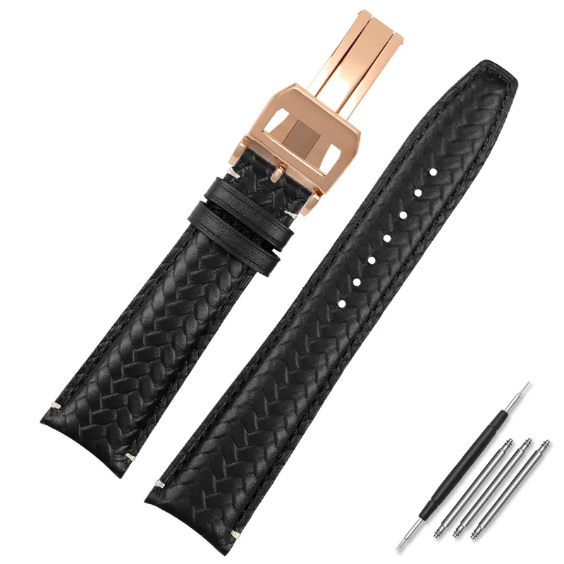 thumbnail image 1 of Adecuado para correa de piel de vaca tejida IWC Portugieser IW371614 IW503312 Correa de reloj Pulsera de interfaz curva 20 mm 22 mm Resistente al agua, 1 of 5