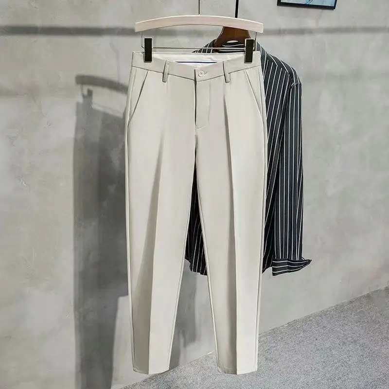 2024 New Spring and Summer Casual Minimalist Fashion Business Slim Fit Versatile High Waisted Korean Version Cropped Suit Pants
