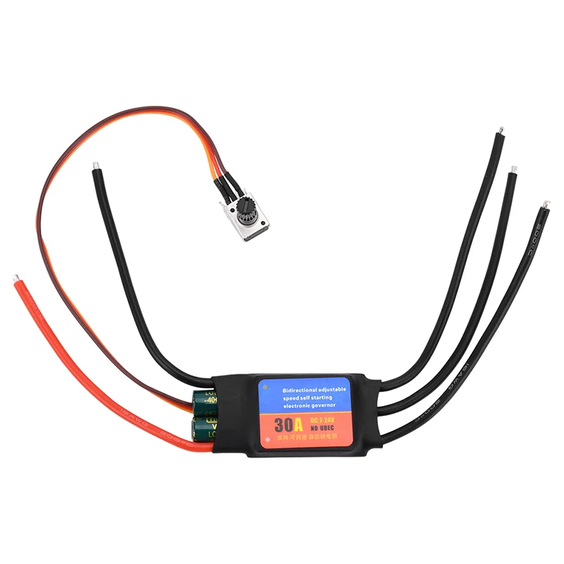 Vue de face de l'interrupteur RC 30A 60A One Way Two Way pour voiture radiocommandée, avec les bornes à vis.