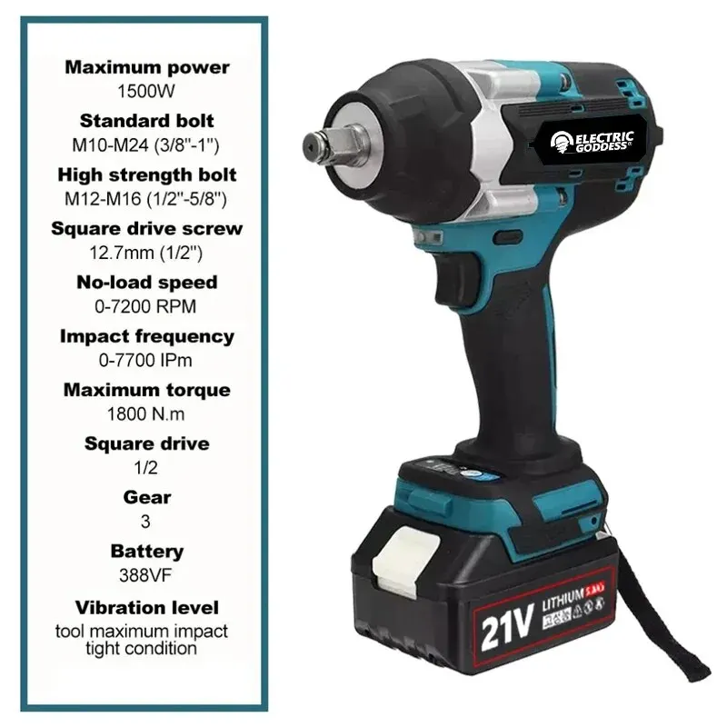 1800N.m DTW700 High Torque Brushless Electric Impact Wrench Rechargeable Wrench Cordless For Makita 18v Battery 2