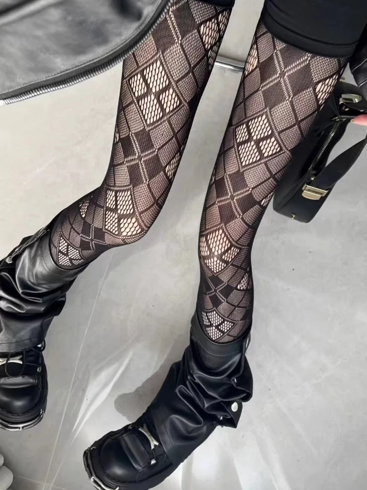Punk Mädchen Schwarze Netzstrumpfhose mit Gittermuster Damen Japanischer Gothic-Lolita-Stil Dünne Netzstrümpfe Süße Coole JK Strumpfhose – Detail 4