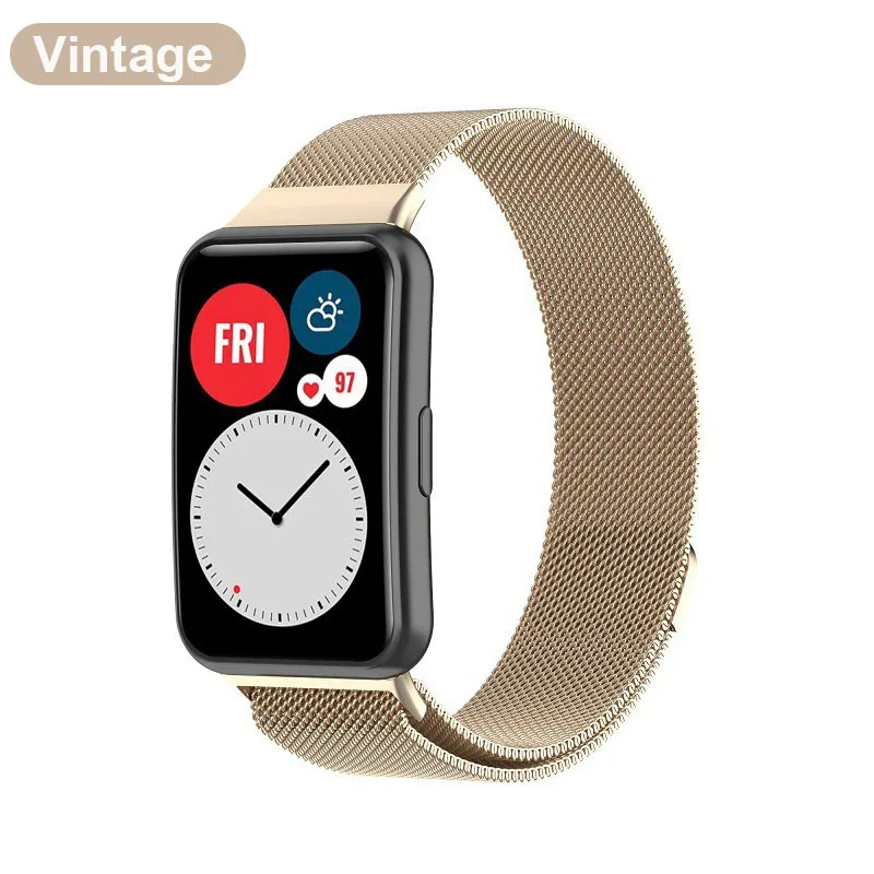 Premium Metal Band with TPU Screen Protector and Protective Case for Huawei Watch Fit - Milanese Magnetic Loop Strap