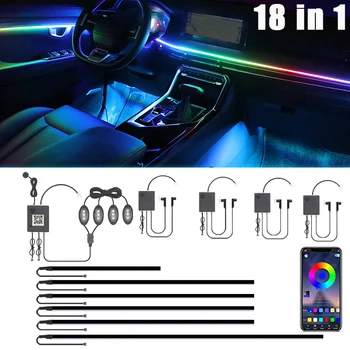풀 컬러 스트리머 자동차 주변 조명, RGB 64 색 LED 앱 인테리어, 숨겨진 아크릴 스트립 조명, 심포니 분위기 램프, 18 in 1