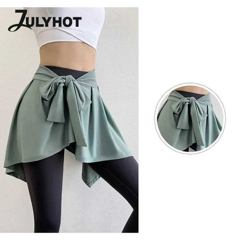 Women Tennis Self-Tie Athletic Sports Yoga Short Skirt Anti-Shine Fart Curtain Strap One Piece Skirt Outside Hip Towel