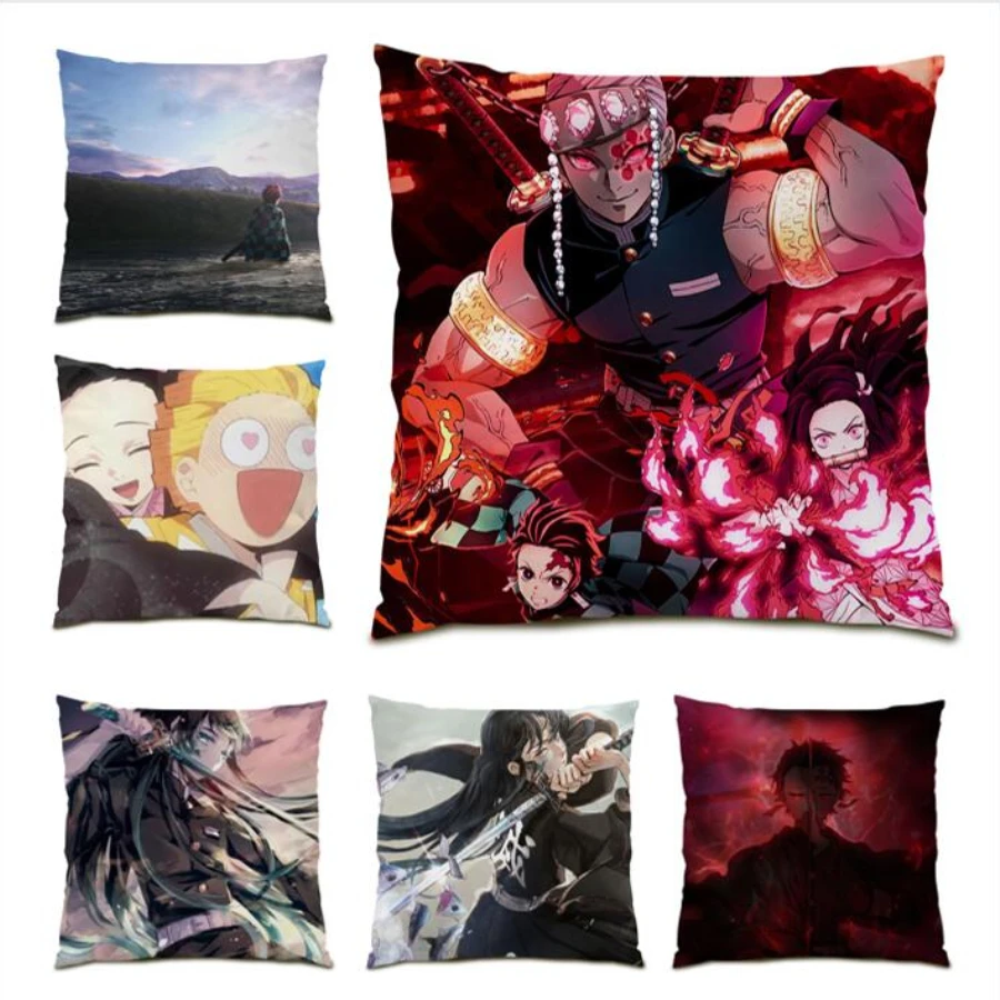 

Pillow 45x45 40x40 Cushion Cover Cartoon Living Room Decoration Polyester Linen Anime Velvet Demon Slayer Pillow Case Gift E0282