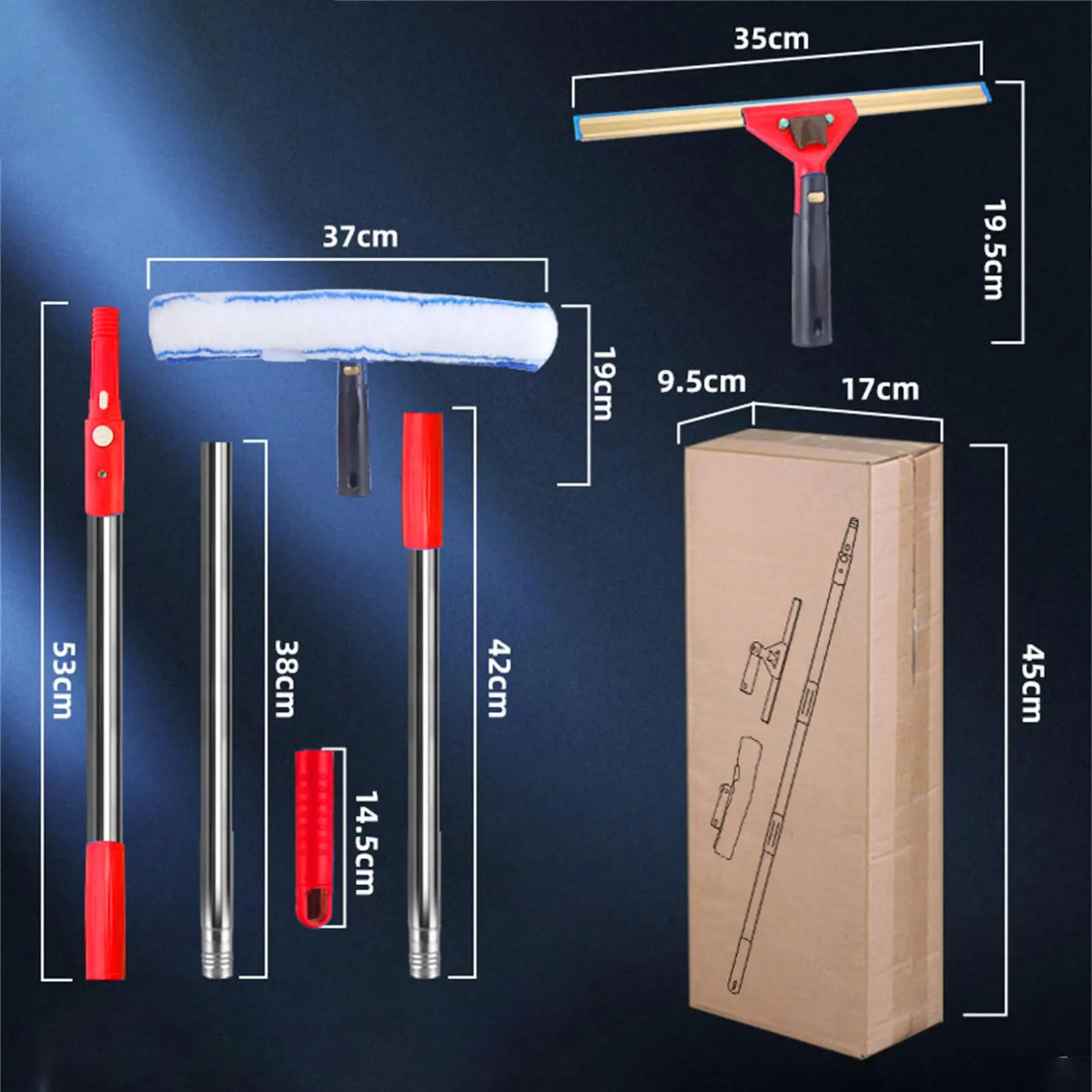 3Pcs Squeegee for Window Cleaning Set for Long Reach Extendable Squeegee Window Cleaner for Patio Bathroom Shower Car Garden