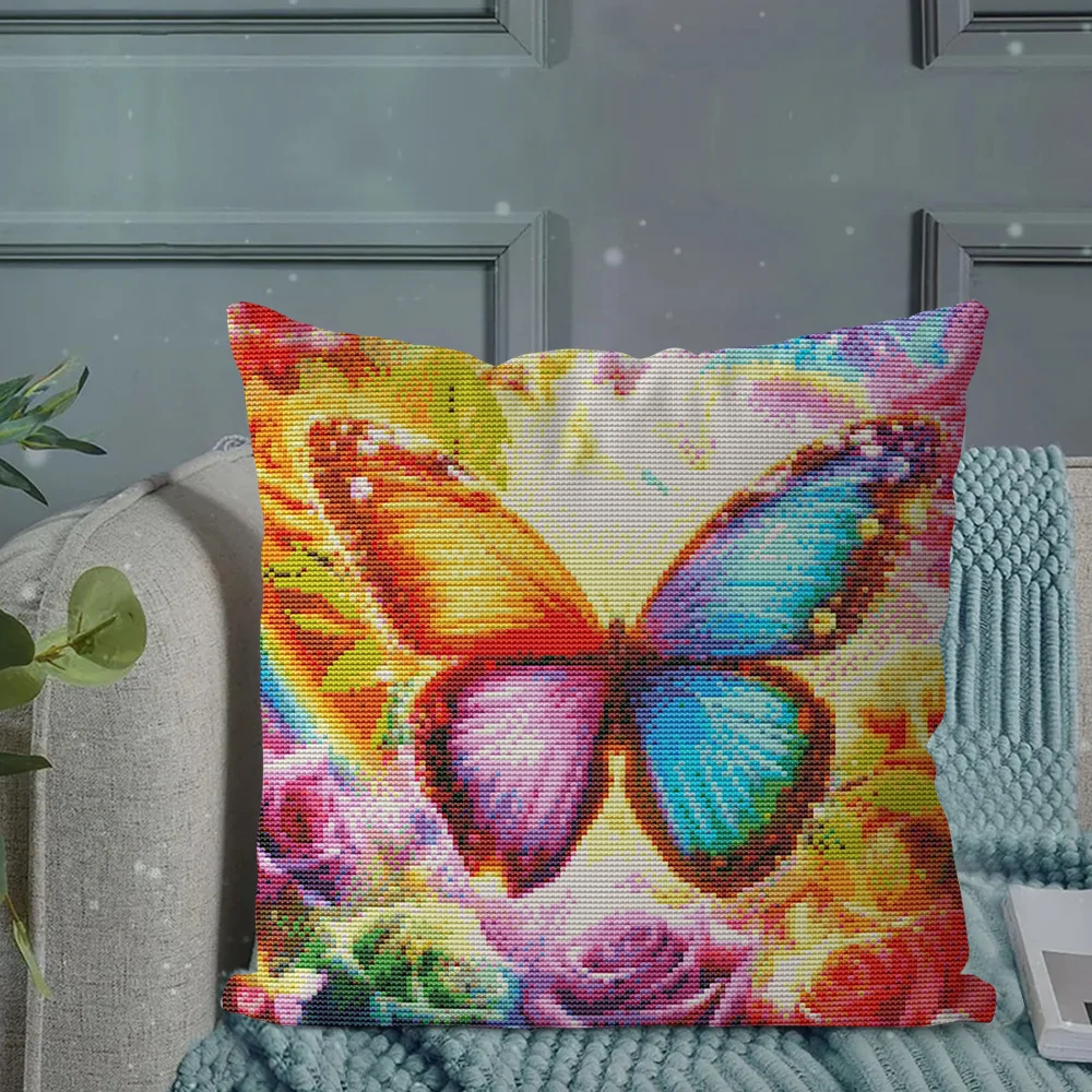 Cross Stitch Kit Butterfly Flower Pillow DMC Threads 11Ct Picture Printed Canvas Bird Animal Sewing Sets Wall Decoration