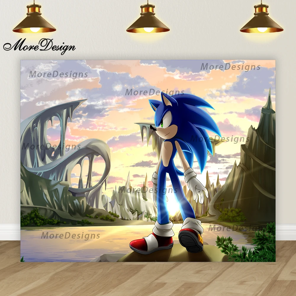 thumbnail image 1 of Fondo fotográfico para niños con pancarta de Sonic, decoración para fiesta de cumpleaños de niños, baby shower, fondo de tela de poliéster y vinilo con dibujos animados, 1 of 5