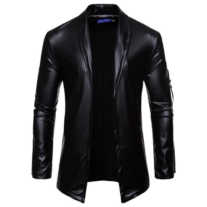Autumn New Men's Fashion Versatile Elastic PU Leather Zipper Motorcycle Leather Casual Slim Fit Suit