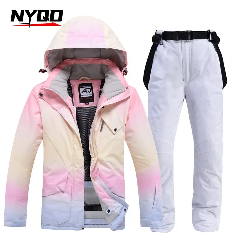 New Fashion Color Matching Ski Suit Women Windproof Waterproof Snowboard Jacket and Pants Suit Female Snowsuit Costumes