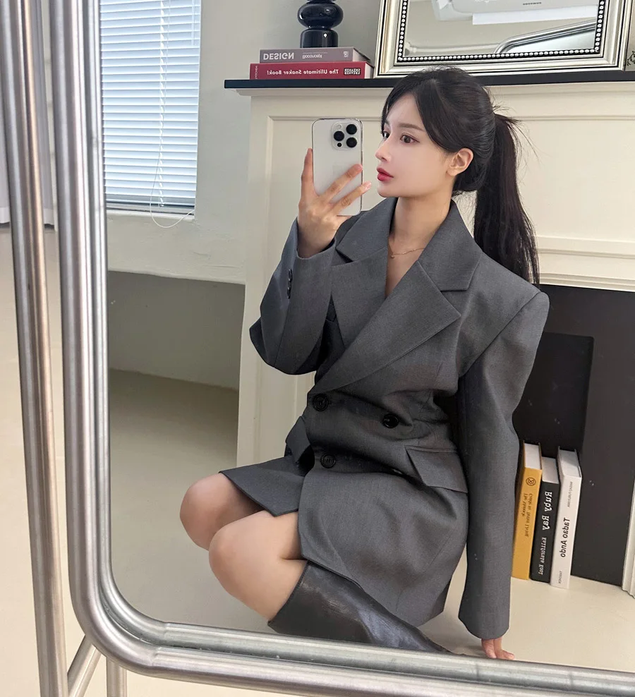 Autumn New Elegant Blazer Coats for Women Long Sleeve Office Lady Korean Fashion Casual Loose Street Trends Solid Blazers Jacket