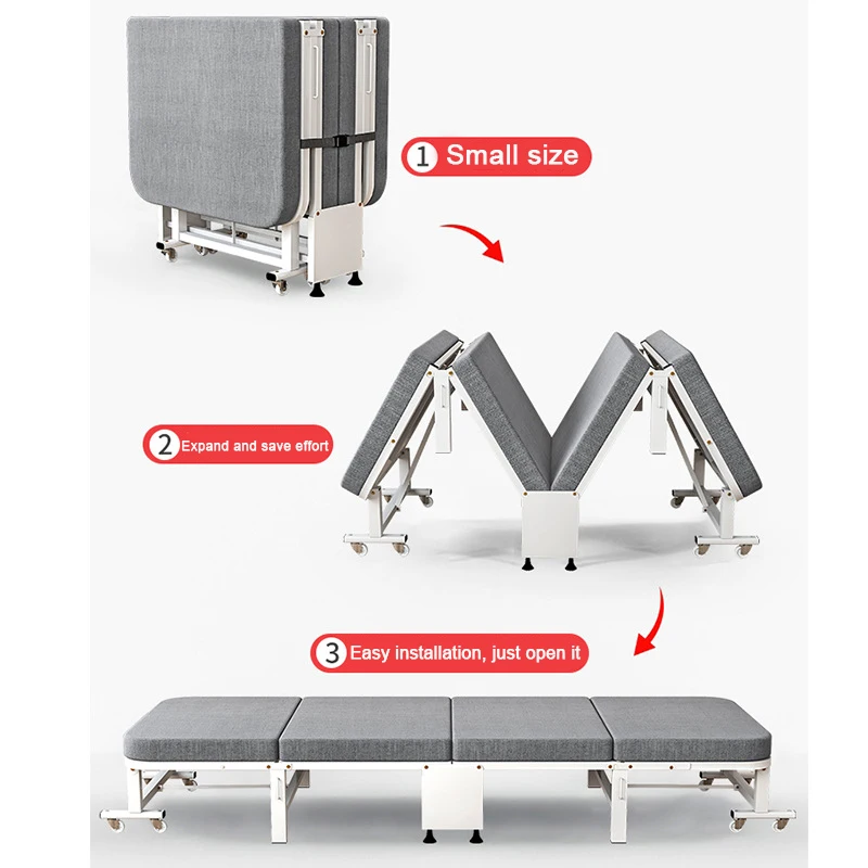 Foldable bed with wheels 190*80Cm Folding Single Bed Foldable Bed Adult Rest Portable Office Lunch Break Siesta Easy to carr