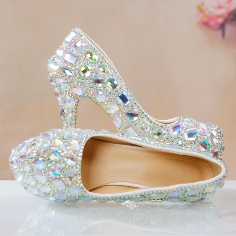 Spring Autumn Wedding Women Pumps PU 12CM Thin High Heels Pointed Toe Shallow Slip-On Full Diamond Bride Shoes For Women