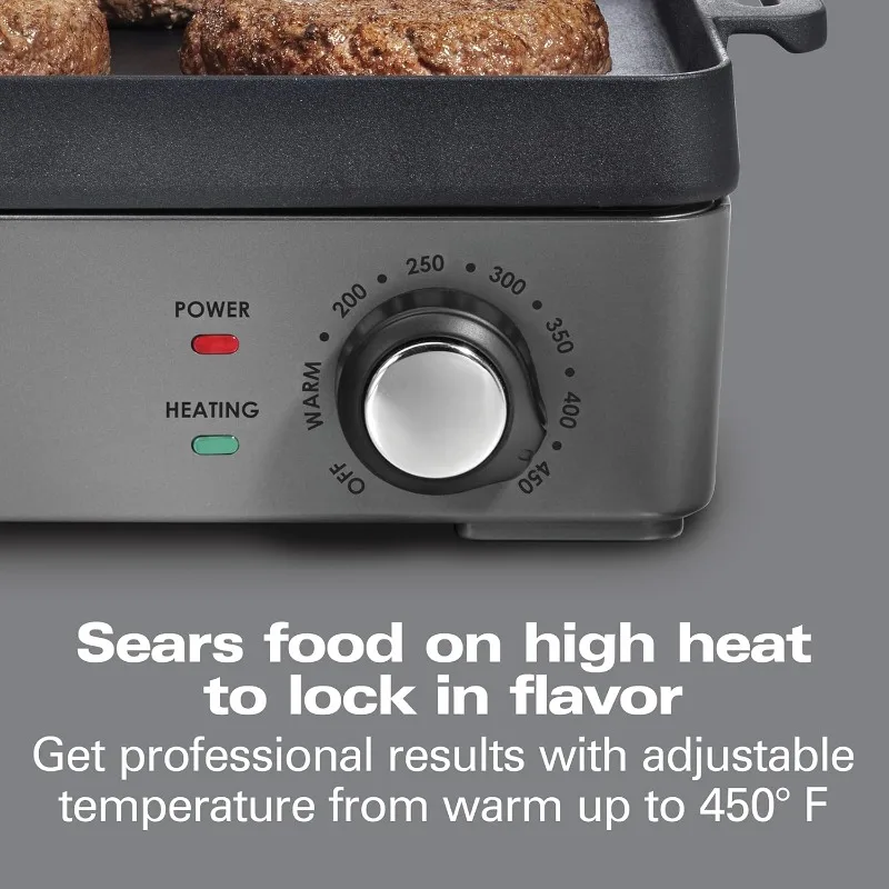 Hamilton Beach Professional Cast Iron Indoor Electric Grill & Griddle,10"x16" Preseasoned Cooking Surface,Adjustable Temperature 3