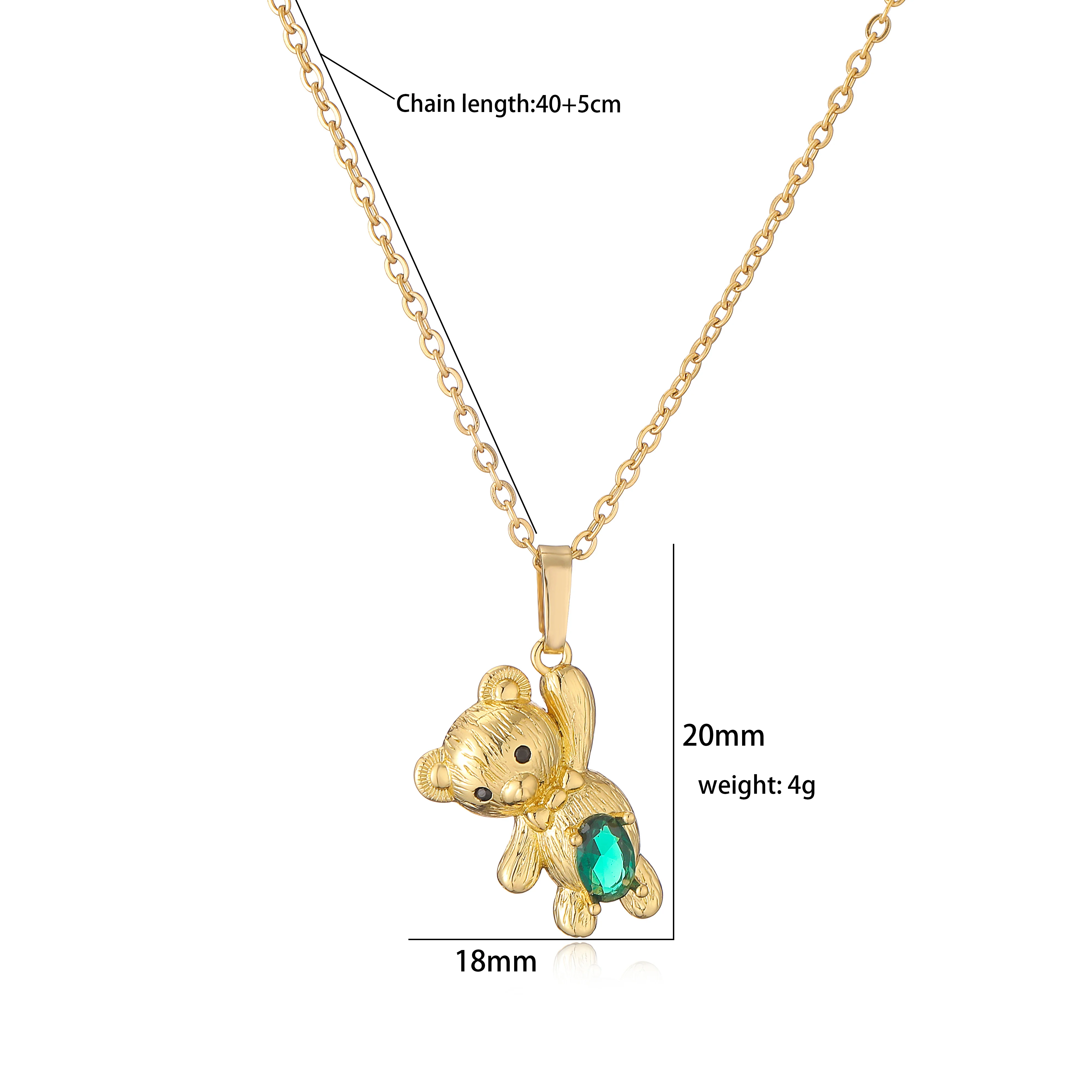 HECHENG,Teddy Bear Necklace Earrings Sets Green cz Bijoux Femme Zircon Luxury Designer Jewelry Gifts For Women
