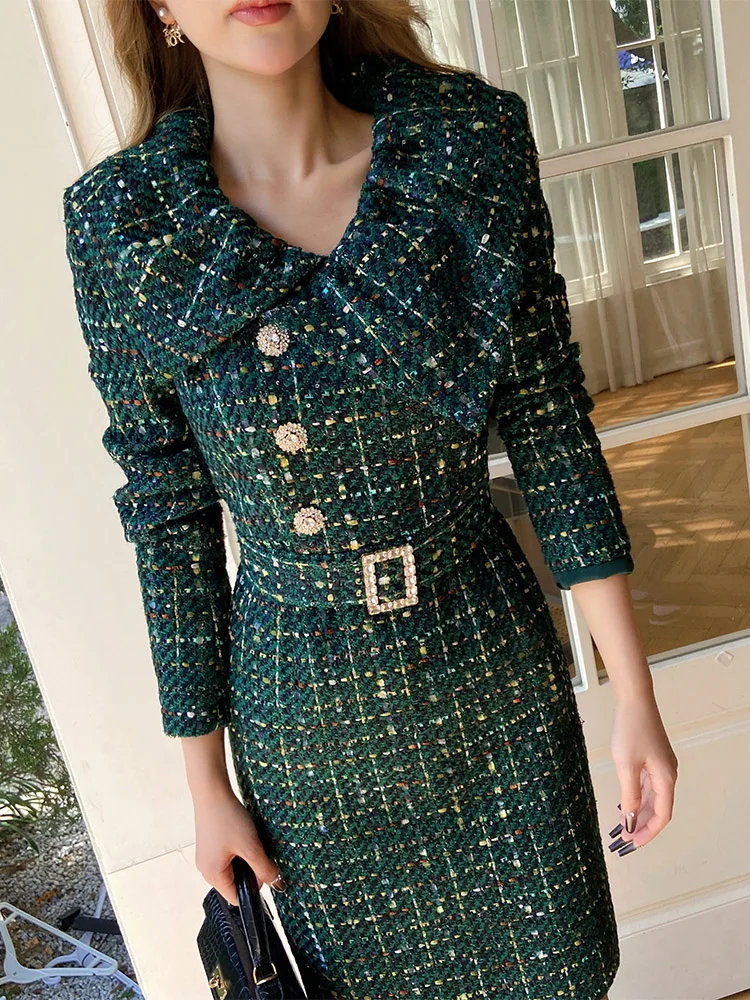 green emerald velvet dress Green Tweed Dress