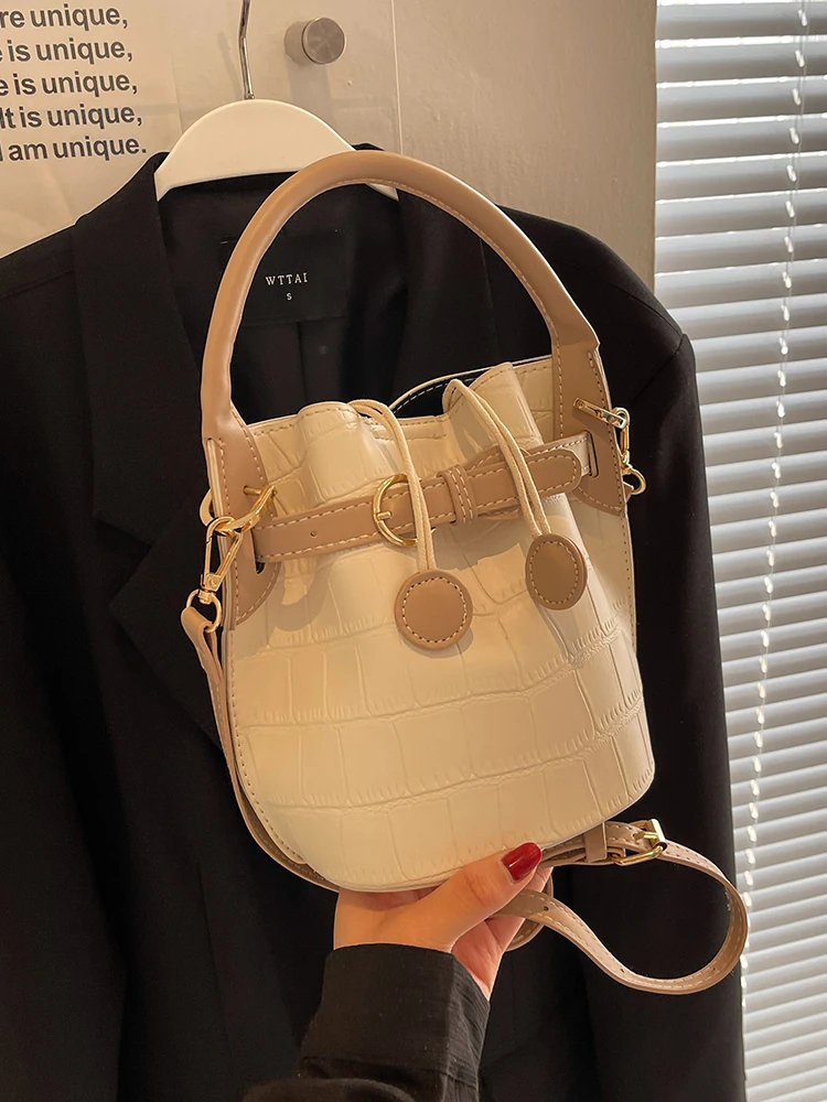 

Casual Women Bucket Bag Summer New High Grade Textured Female Crossbody Bag Simple All-Matched Pu Leather Ladies Handbag