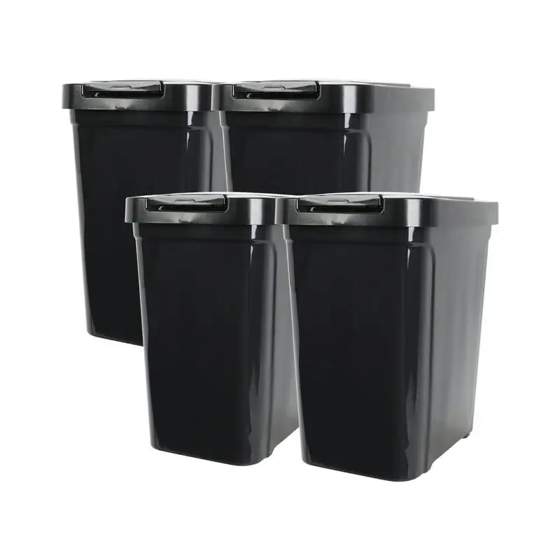 

gal Plastic Kitchen Trash Can, Black, 4 Pack