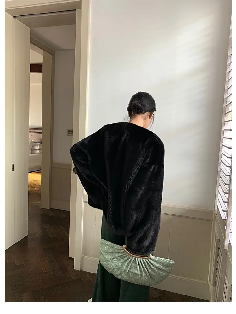 Women\'s Winter Faux Fur Coat Korean Fashion Y2K Mink Fur Women\'s Fashionable V-neck Imitation Mink Velvet Jacket 2023 New Style