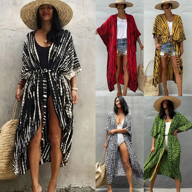 Beach Cover Ups For Swimwear Women Black Tie Dye Kimono Swimsuit Cape Summer Dress Beachwear Outfit Oversized Loose swimsuit cover up