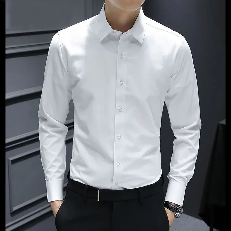

Men's Long Sleeve Standard-fit Solid Basic Dress Shirt Without Pocket High-quality Formal Social White Work Office Shirts B50
