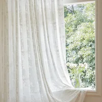Customized New Chinese Plant Embroidery Flocking White Window Screen Curtains for Living Room Living Room French Window Balcony 2