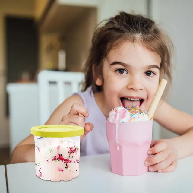 Ice Cream Containers Leak Proof Dessert Cups Reusable Freezer Storage Tubs Cream  Pint Containers Smoothies Milkshakes Pint Cups - AliExpress