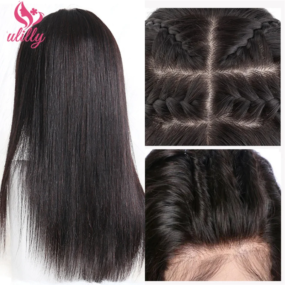 Silk Top Full Lace Human Hair Wig Pre Plucked Brazilian Virgin Bone Straight 5x5 Silk Base Full Lace Frontal Wig With Baby Hair