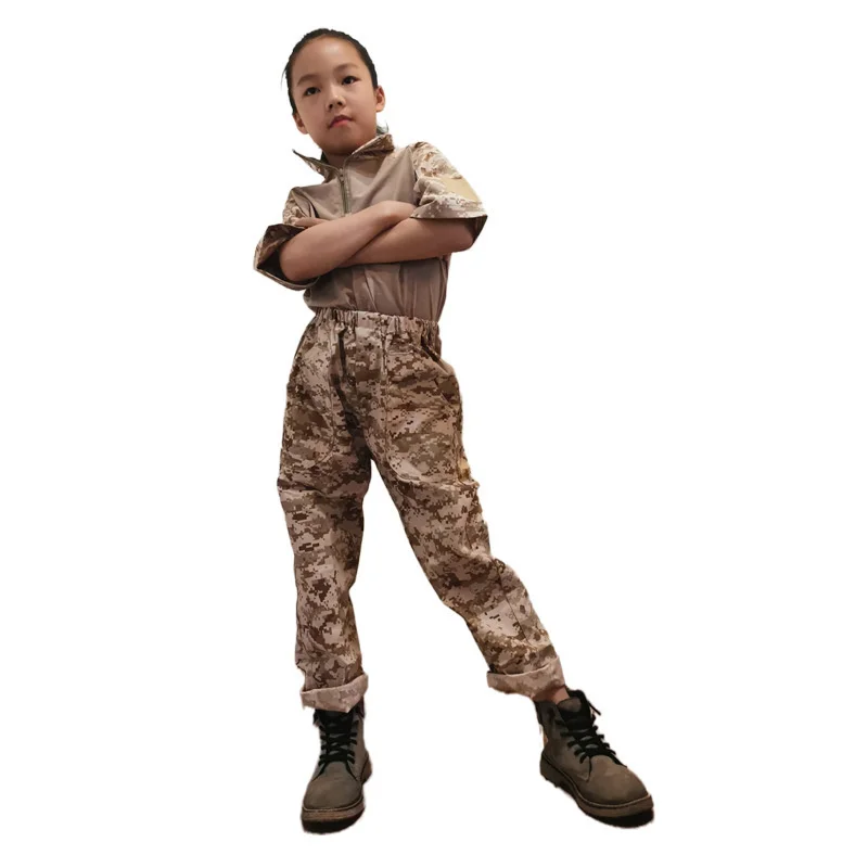 Summer Children Frog Clothes Cs Training Tactical Combat Camouflage Shirt Pants Hat Kids Outdoors Camping Hiking Hunting Sets