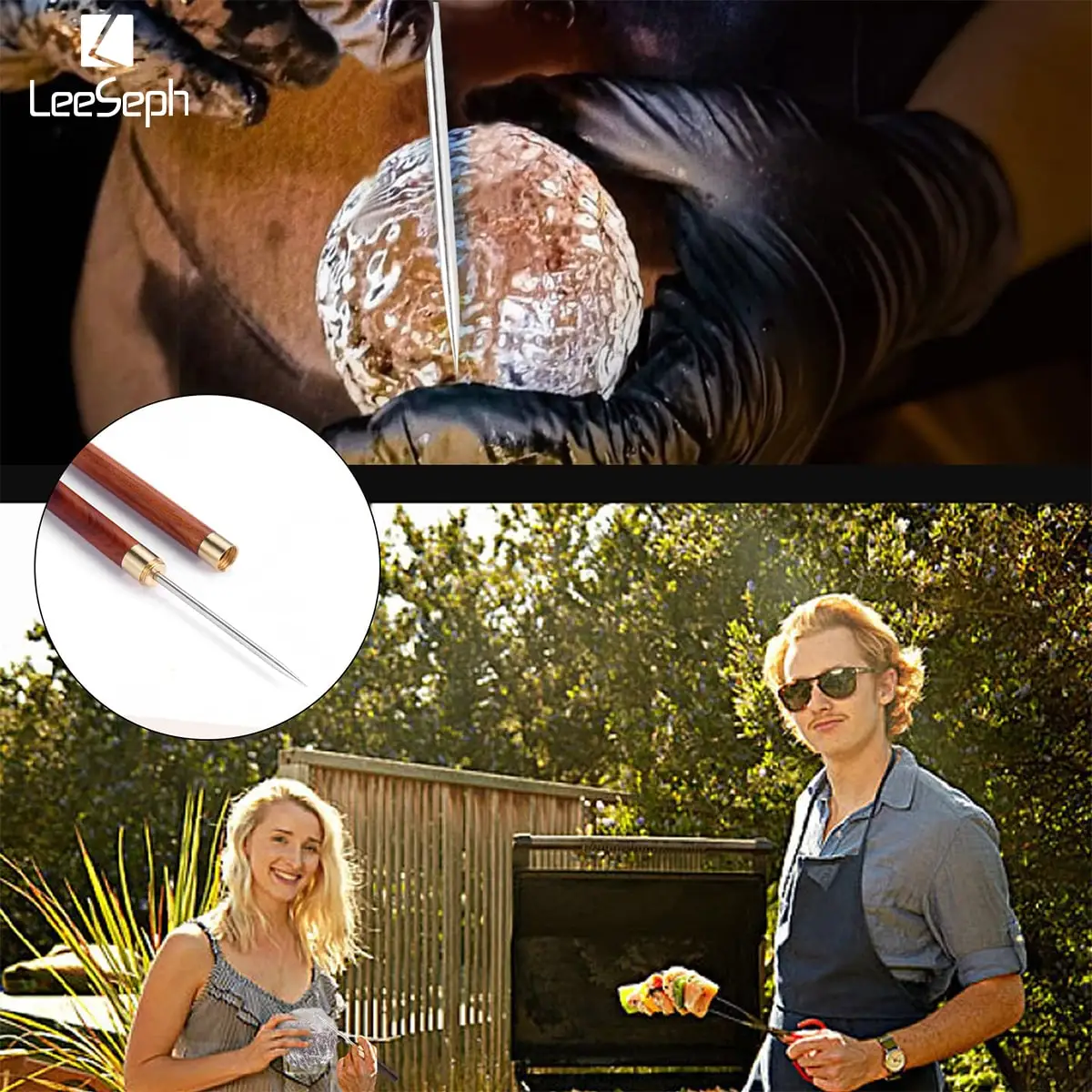 Leeseph Stainless Steel Ice Pick with Safety Cover Non-slip Wooden Handle Easy Grip Breaking Ice Tool bar tools,ice pick For Kitchen Bars