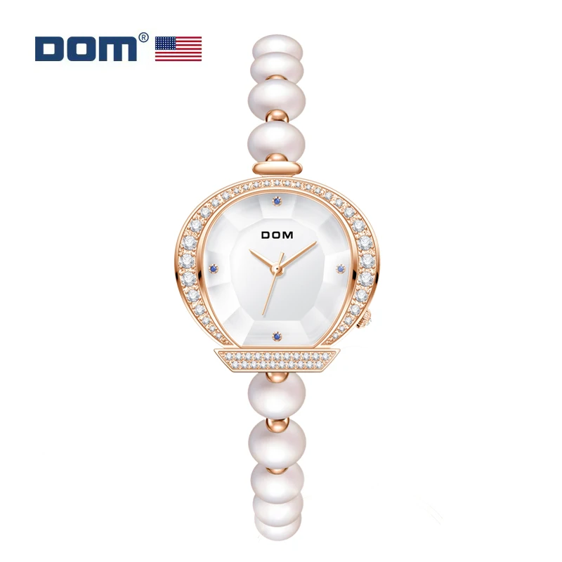 DOM Women's Pearl Bracelet Watch Luxury Diamond Crystal Watch Fashion Quartz women's watch Ladies Gift G-1585G-7M