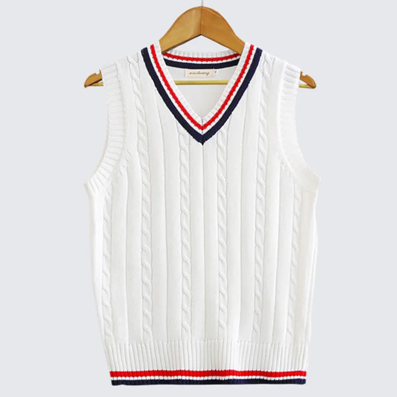 Men Uniform Vest V Neck Pullover Boys British Student Sleeveless Waistcoat Tank Tops Sweaters Spring Autumn