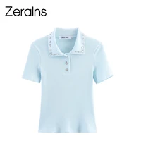 ZERAINS 2025 autumn new women's clothing sweet and fashionable jewelry collar ribbed polo shirt knitted T-shirt - Image 3